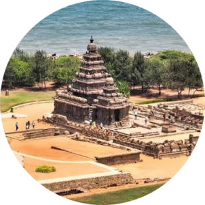 Shore Temple at Mahabalipuram overlooking the Bay of Bengal on India's southeast coast.